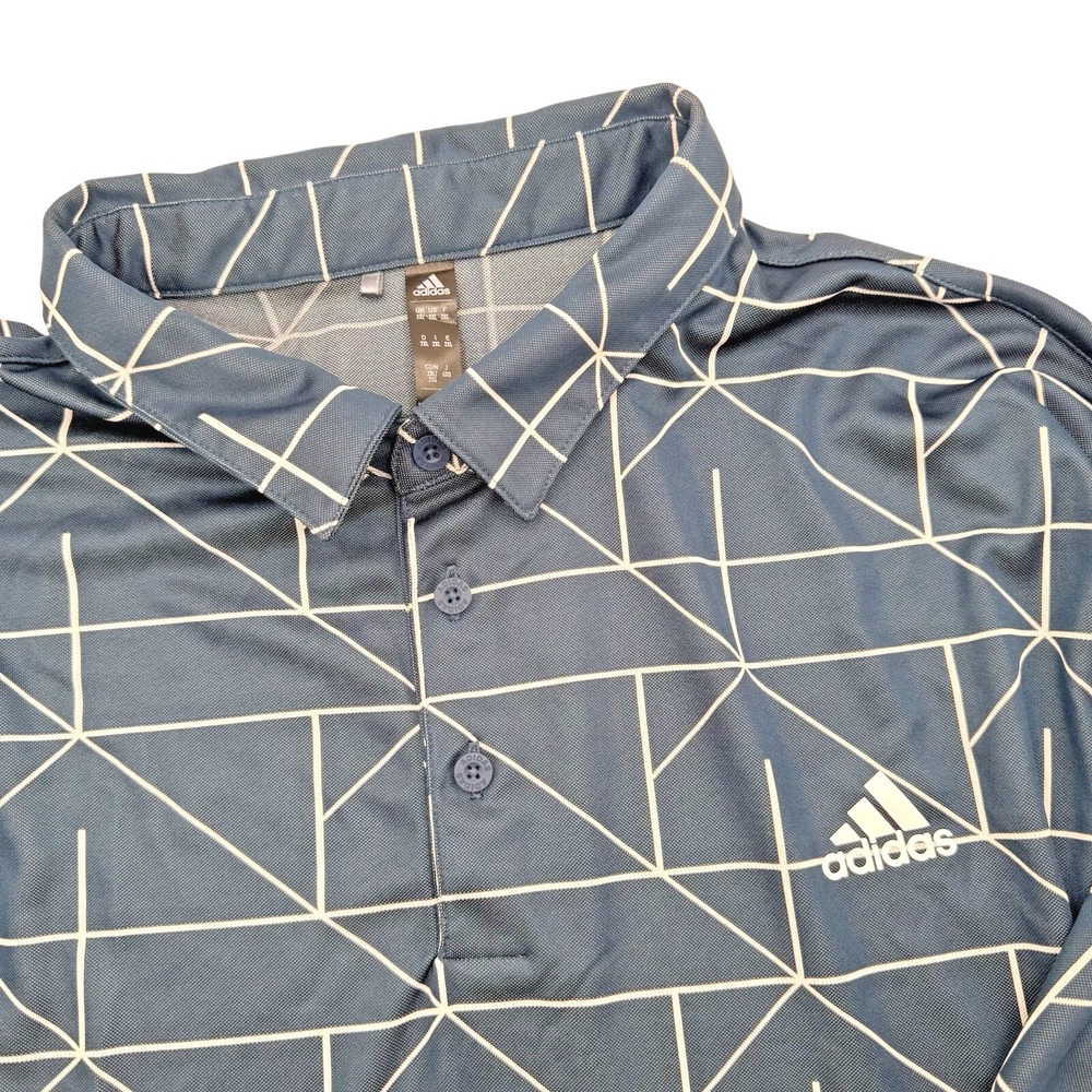 Adidas‎ Navy Blue Geometric Print Performance Golf Polo Mens 2XL Stretch
